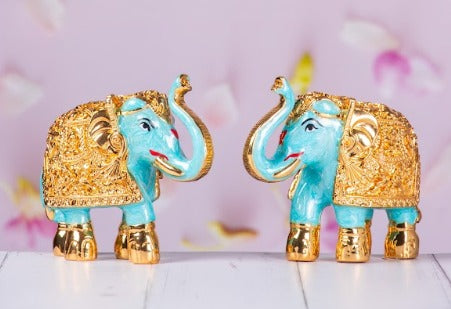 24k Gold Plated Elephant Idol Showpiece (Blue)