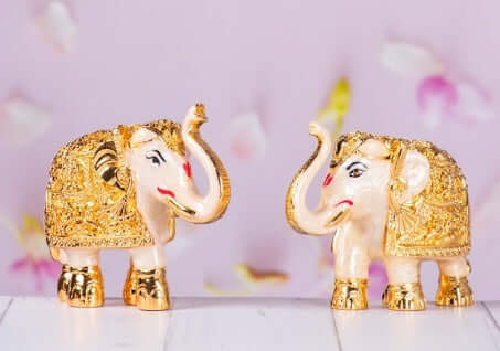 Premium Quality Gold Plated Resin Elephant Show Piece White (3 Inches)