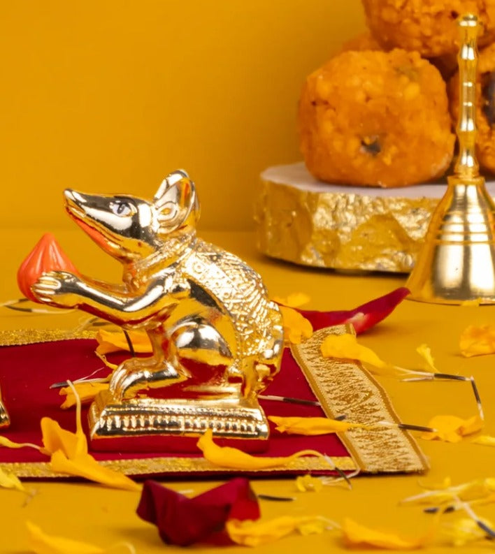 Gold Mushak Idol for Ganpati Pooja (2 inches)