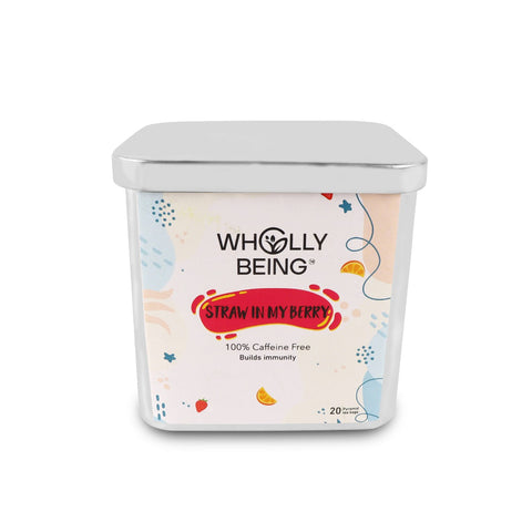 Wholly Being Straw in my Berry Tea(caffeine free) for kids for strong immunity with Freeze dried Strawberry, Giloy, Ginger, Tulsi, Chamomile (20 tea bags) Wemy Store