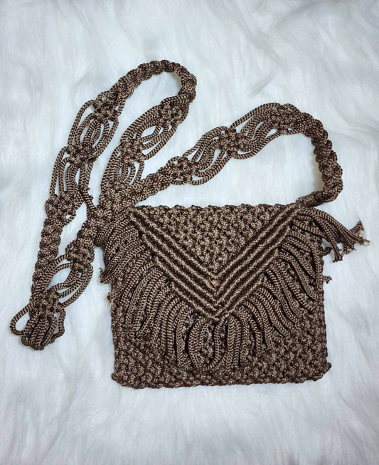 Women Hand Knitted Macrame Sling Bag_brown Wemy Store