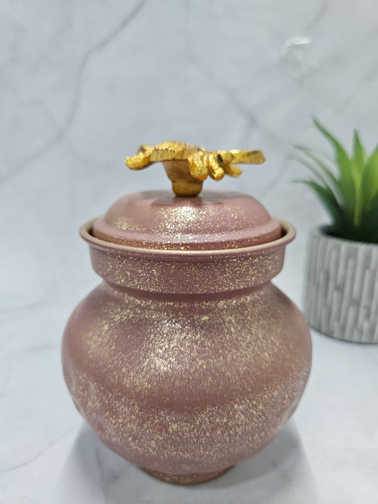 Metal Pink Coloured Gold Printed Jar