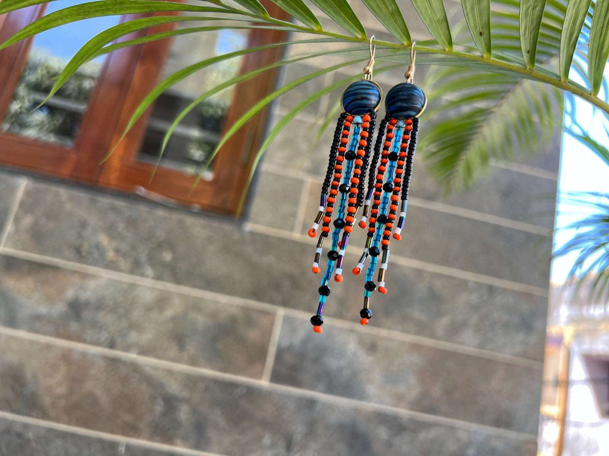 handmade beaded earrings(orange,black,blue) Wemy Store