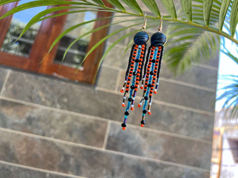 handmade beaded earrings(orange,black,blue) Wemy Store