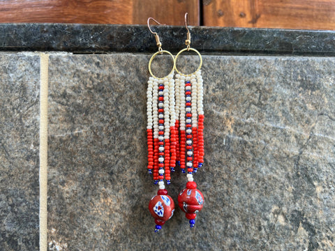 handmade beaded earrings(red,white) Wemy Store