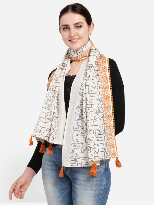 Tribal Earthy Embroidered Cotton Stole