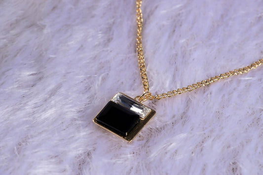 Zaariya- Crystal Brass 2 Stone Pendant Necklace with Fine Brass Metal chain in Lt Gold Metal Finish (black)