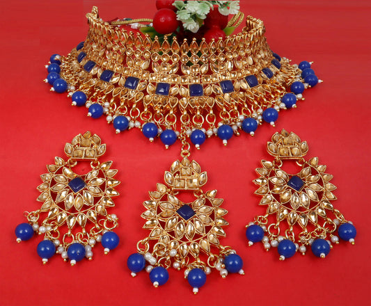 Soni Craft Blue Color Gold Plated Choker Kundan Jewel Set (1035)