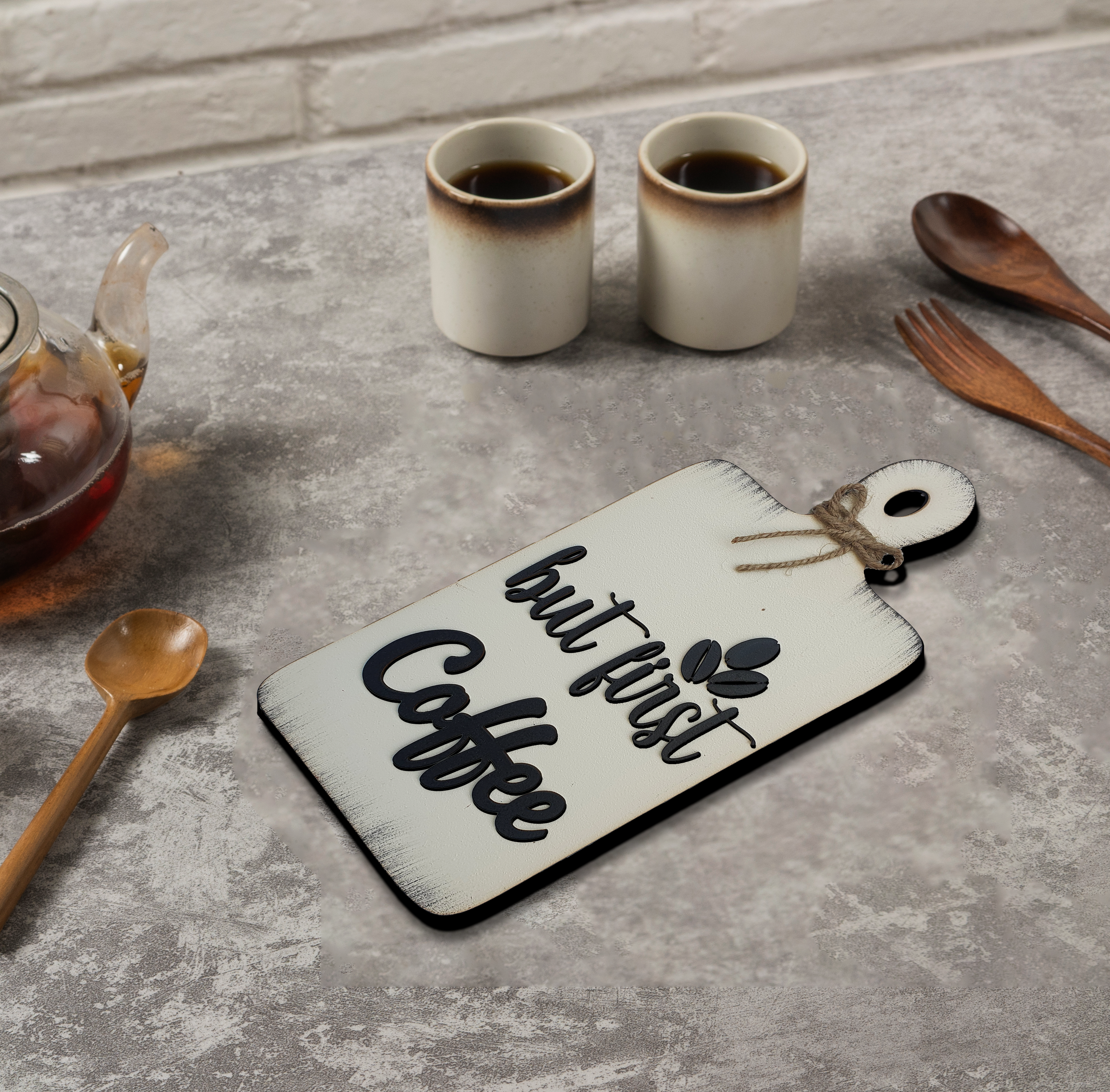 But First Coffee Quote Chop Board Wooden Wall Art for Kitchen, CafÃƒÆ’Ã‚Â©, and Restaurant