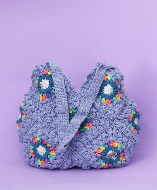 Shoulder Crochet Bag with Granny Squares-Lavender