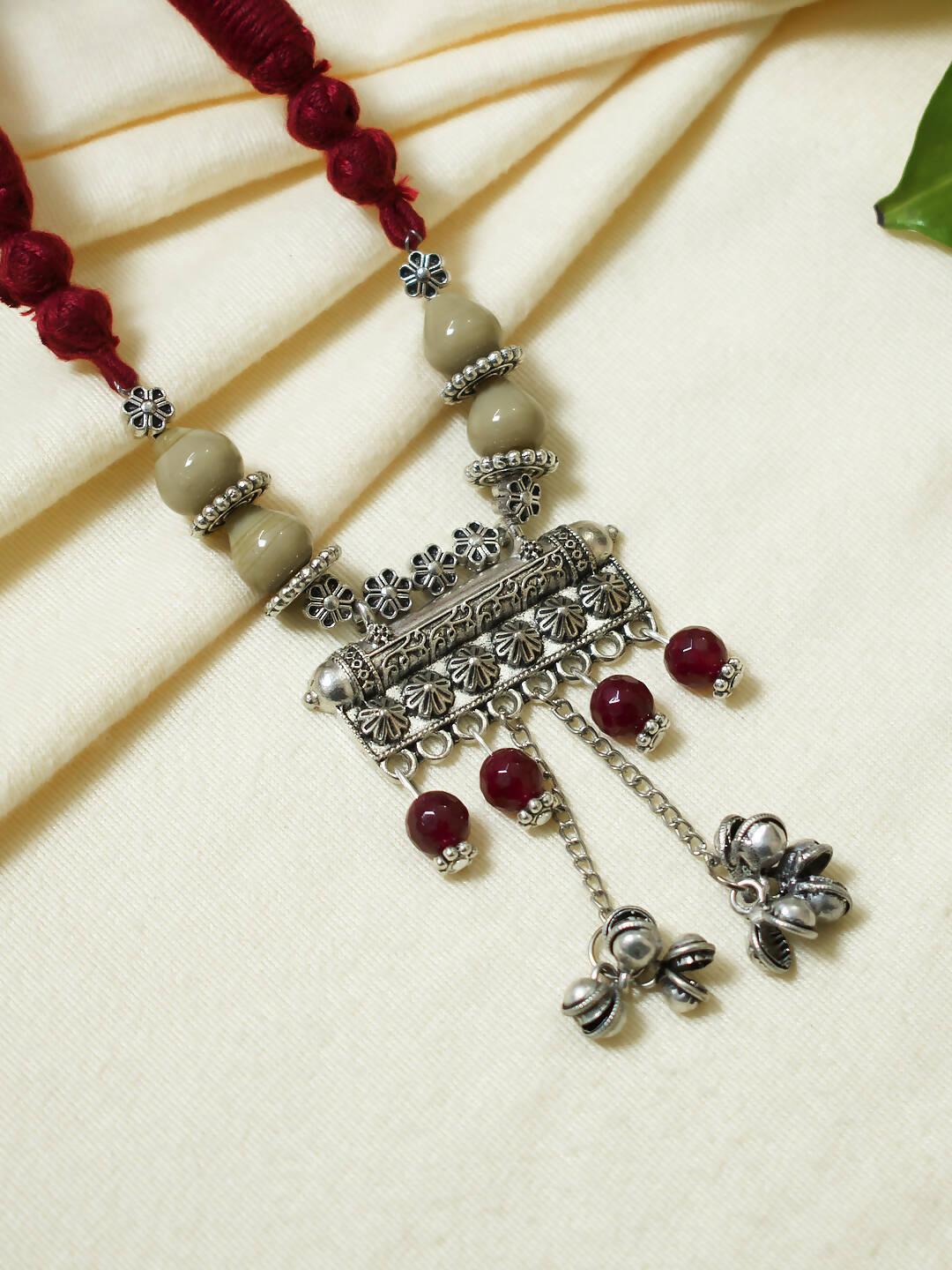Handmade German silver oxidized silver look alike Evening Dinner Party Minimalistic Necklace set with Glass Beads- PRAPTI