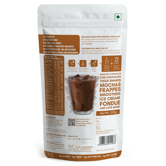 Cocosutra - Sugar Free Drinking Chocolate Mix - Caramel, 200 g