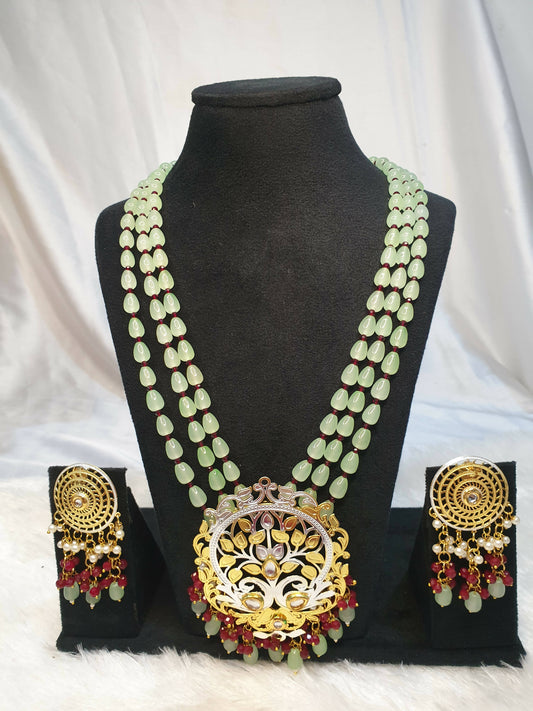 Zaariya Pearl Necklace with Laxmi Pendant (Green)