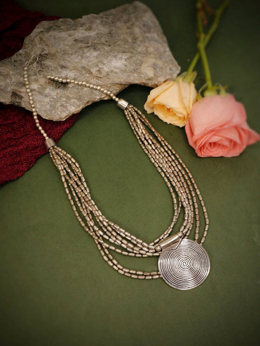Handmade German silver Oxidized Silver look alike Party wear Multilayered only necklace - ZAITRA