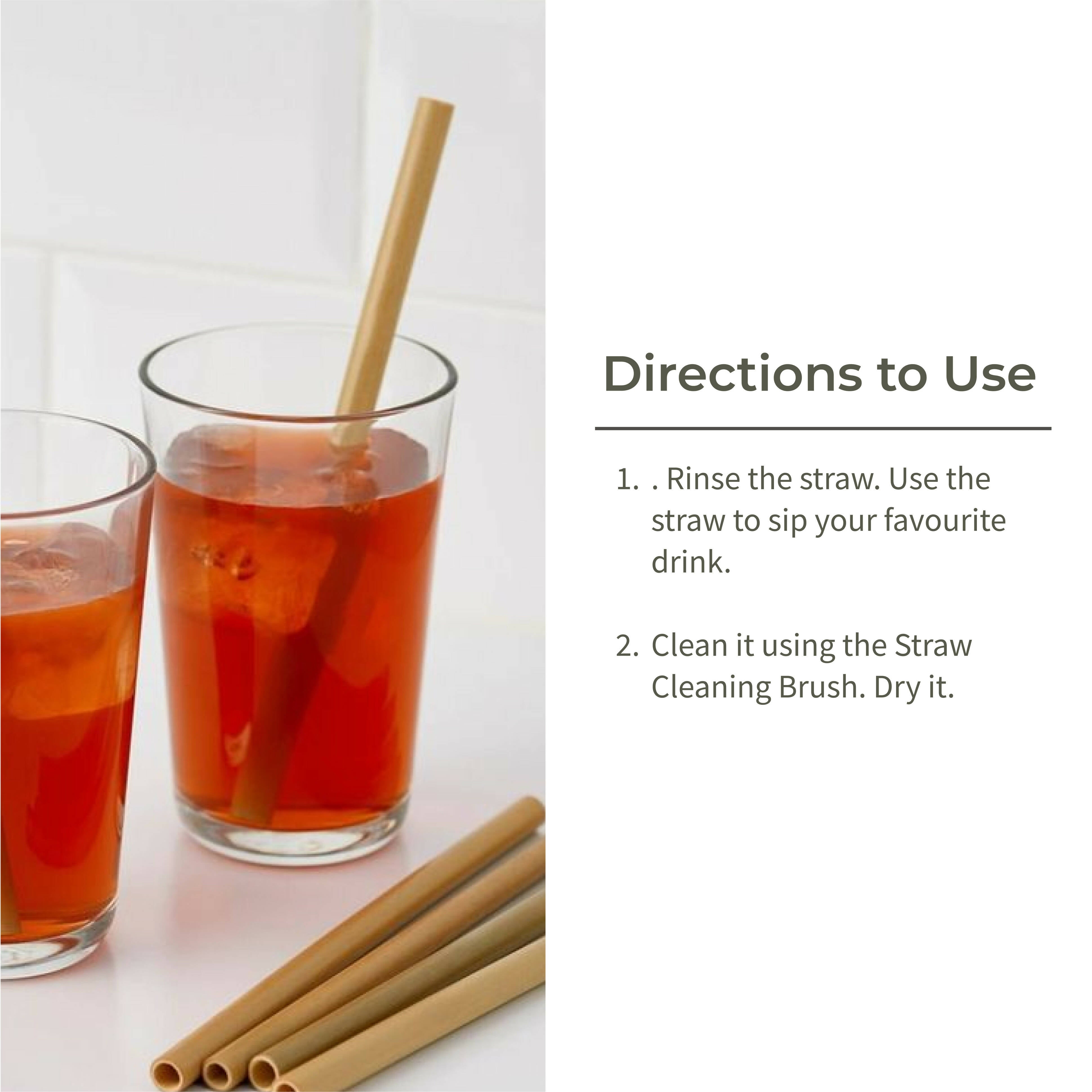 Bamboo Straw - Set of 6 + Straw Cleaning Brush (6 Pc)
