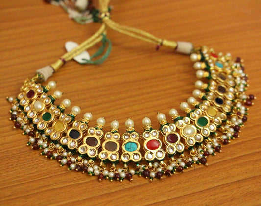 Navratan Gold Plated Kundan Meenakari Necklace Set