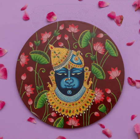 Handpainted Wall Art Pichwai of Shreenathji (Maroon)