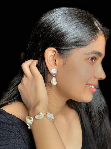 Handmade German silver oxidized silver look alike Bracelet with Uneven Pearls - PAVANI