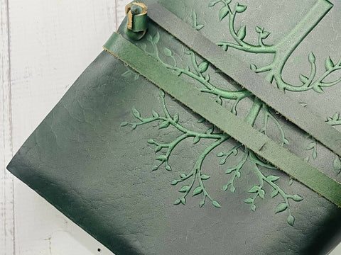 Leather Diary carved size Green