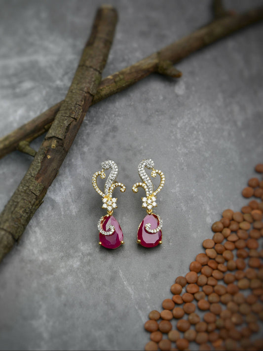 Gold polish minimalistic sleek stone studded party dangler earrings - HASHI