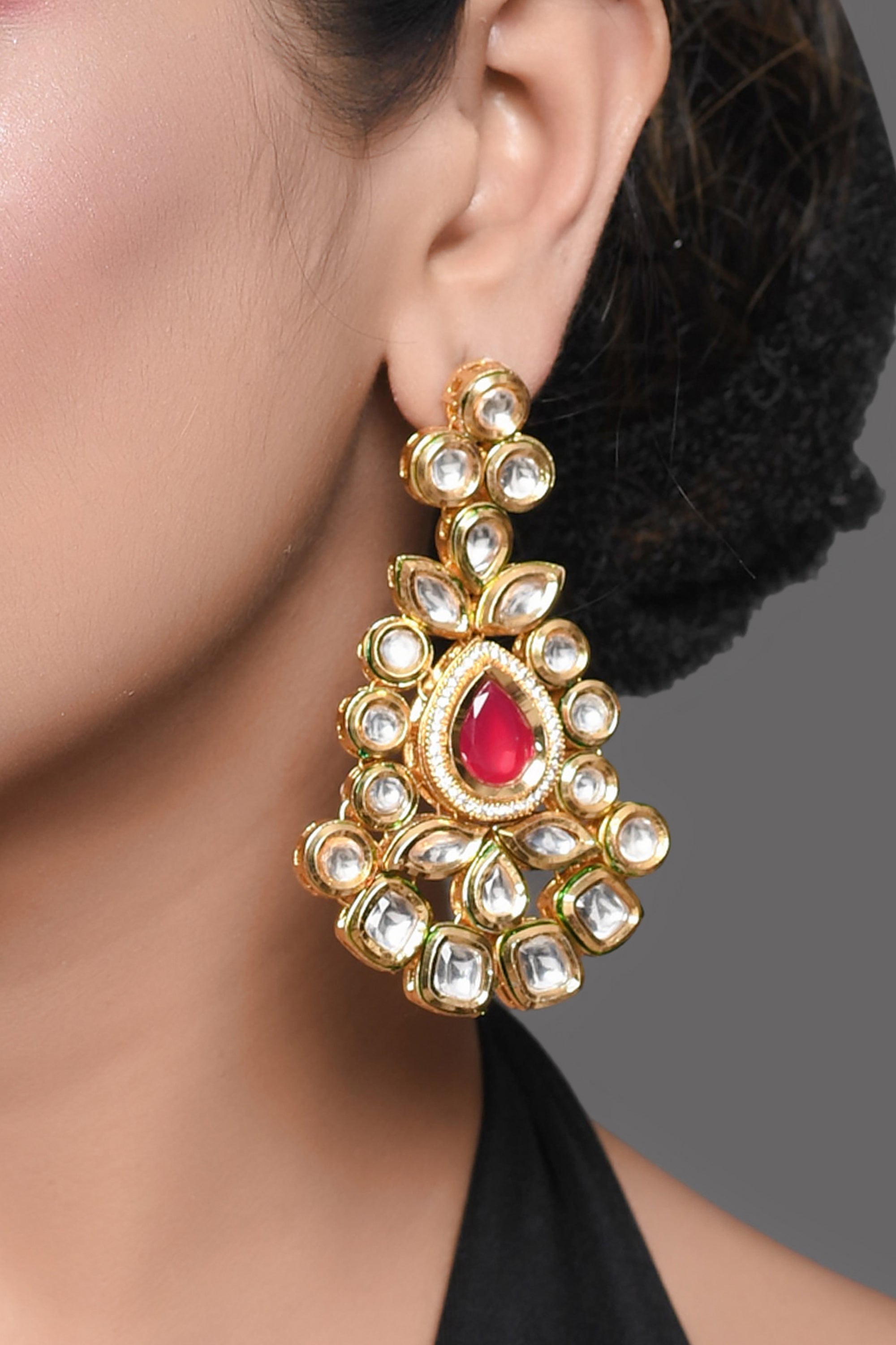 Red Gold toned Kundan inspired earrings