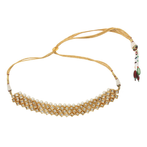 Pearl beaded kundan studded Choker necklace with matching earrings & Maang Tikka