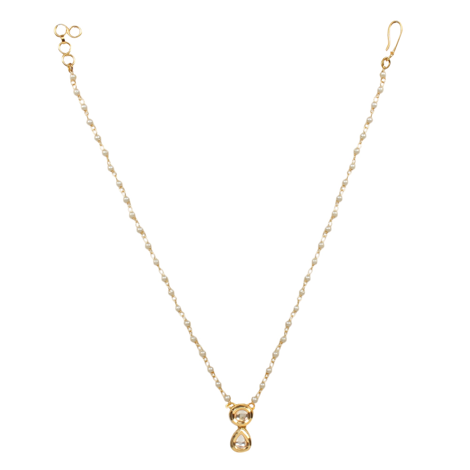 Sleek moon shaped kundan inspired choker teamed with pearl beaded necklace