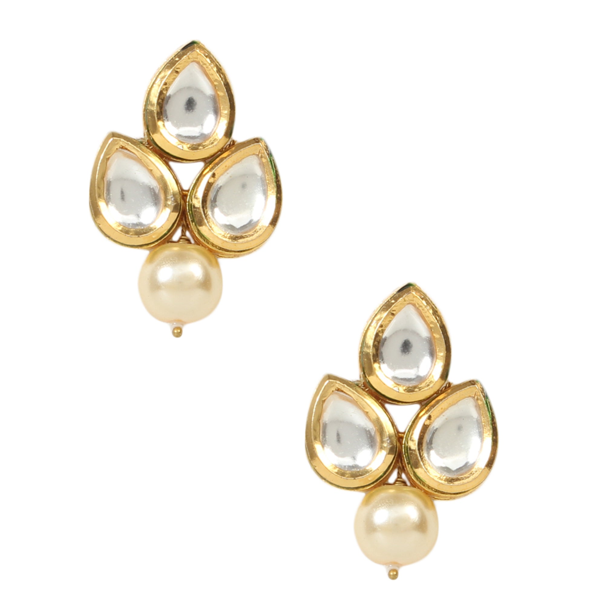 Gold toned Kundan earrings with pearls
