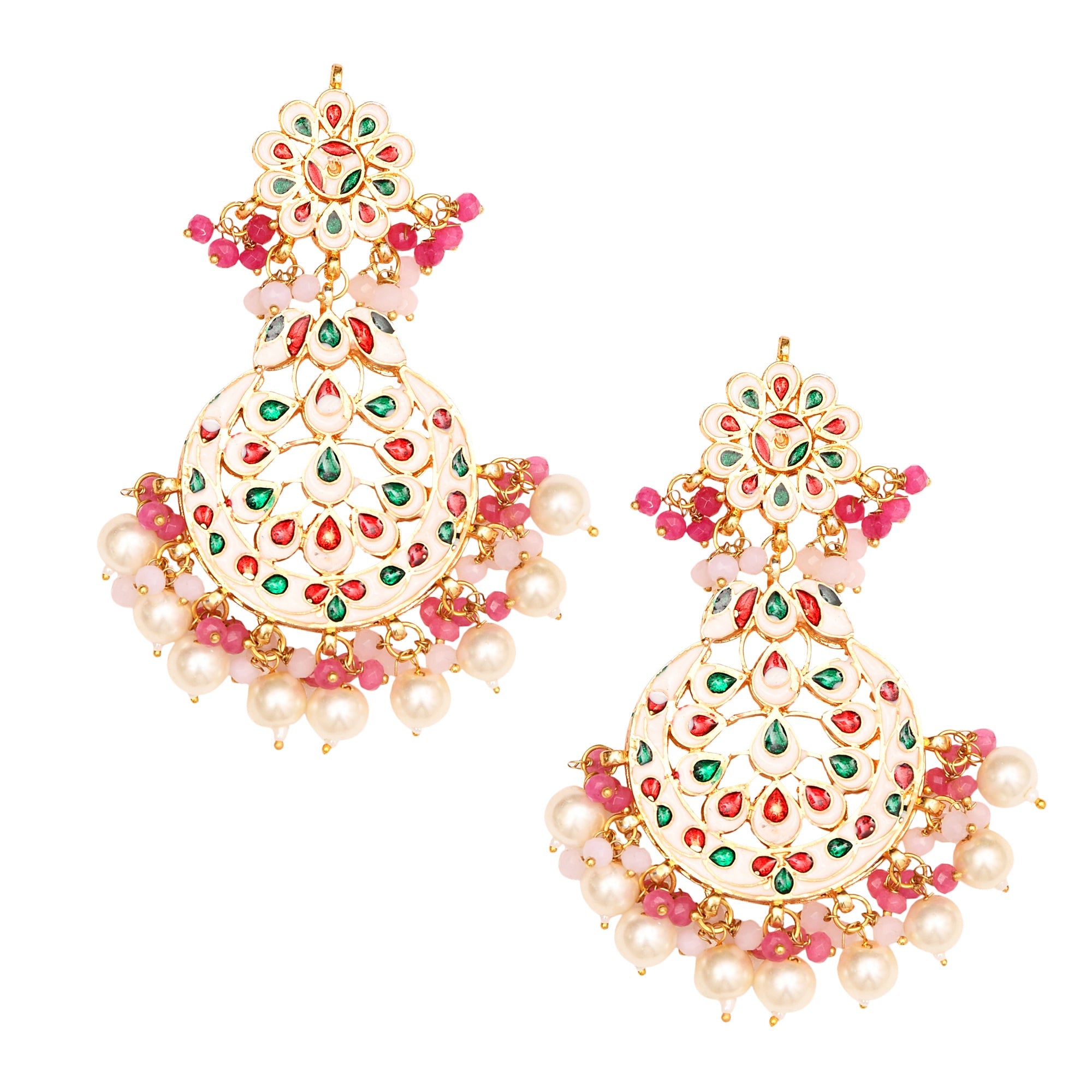 Pearl & Pink beaded Gold toned Kundan earrings