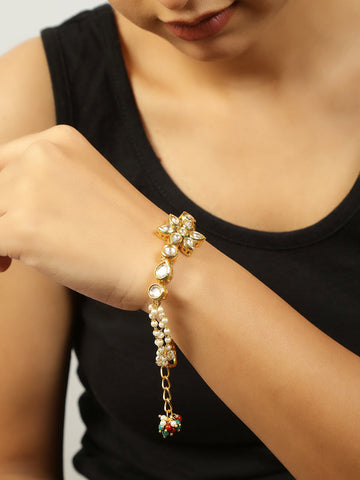 Floral Kundan Gold Tone bracelet with multicolor beads