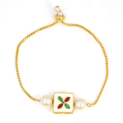 Handcrafted Kundan studded bracelet with pearls