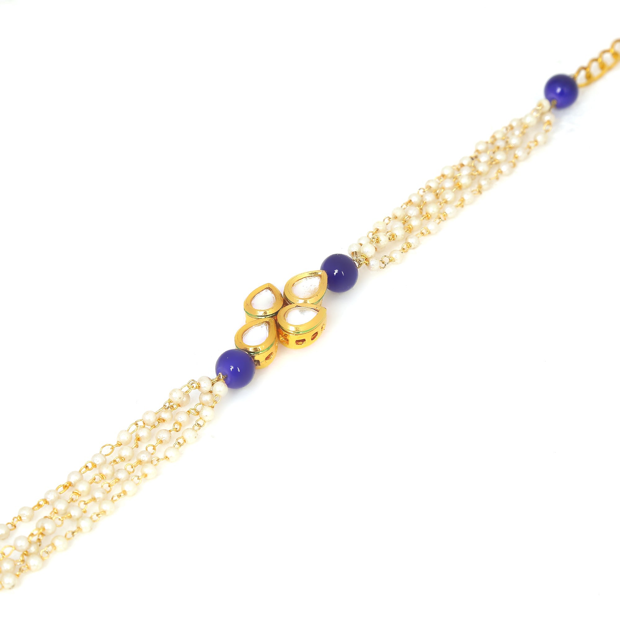 Blue White Gold Tone Kundan Bracelet