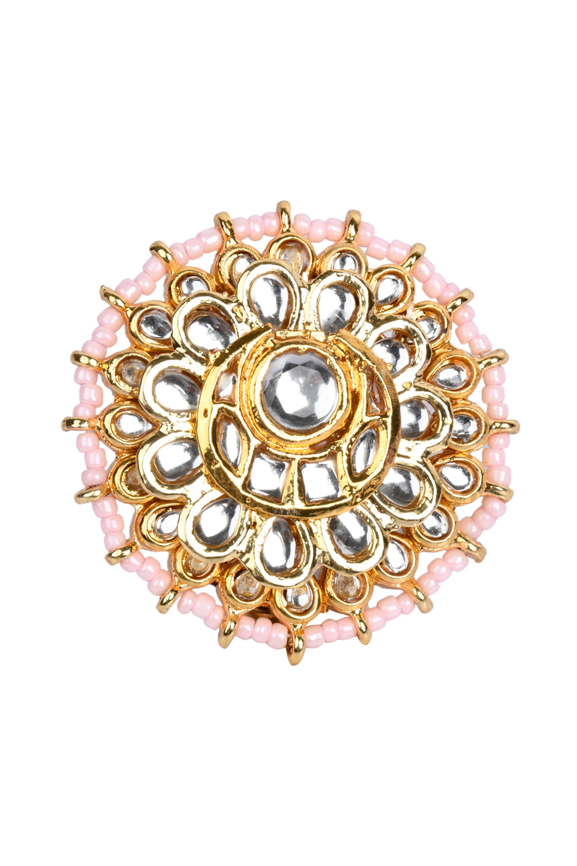 Gold-toned kundan embellished pearl beaded Adjustable ring