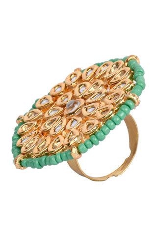 Green beaded Handcrafted Kundan ring