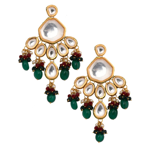 Emerald beaded Kundan inspired Maang Tikka with earrings