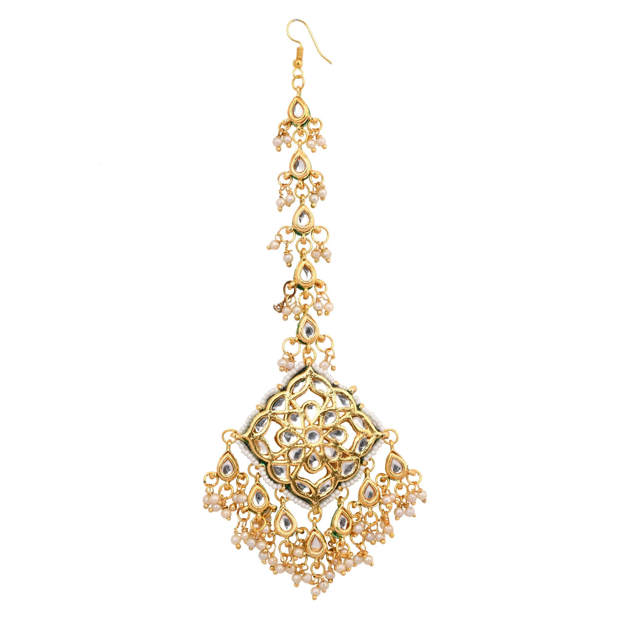 Gold tone Kundan inspired Maang Tikka with earrings