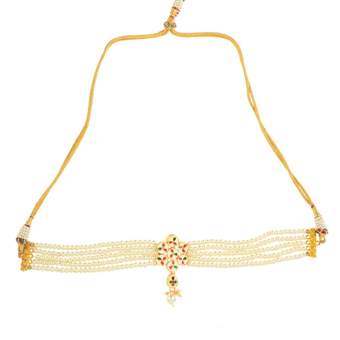 Pearl beaded Kundan floral choker necklace with earrings