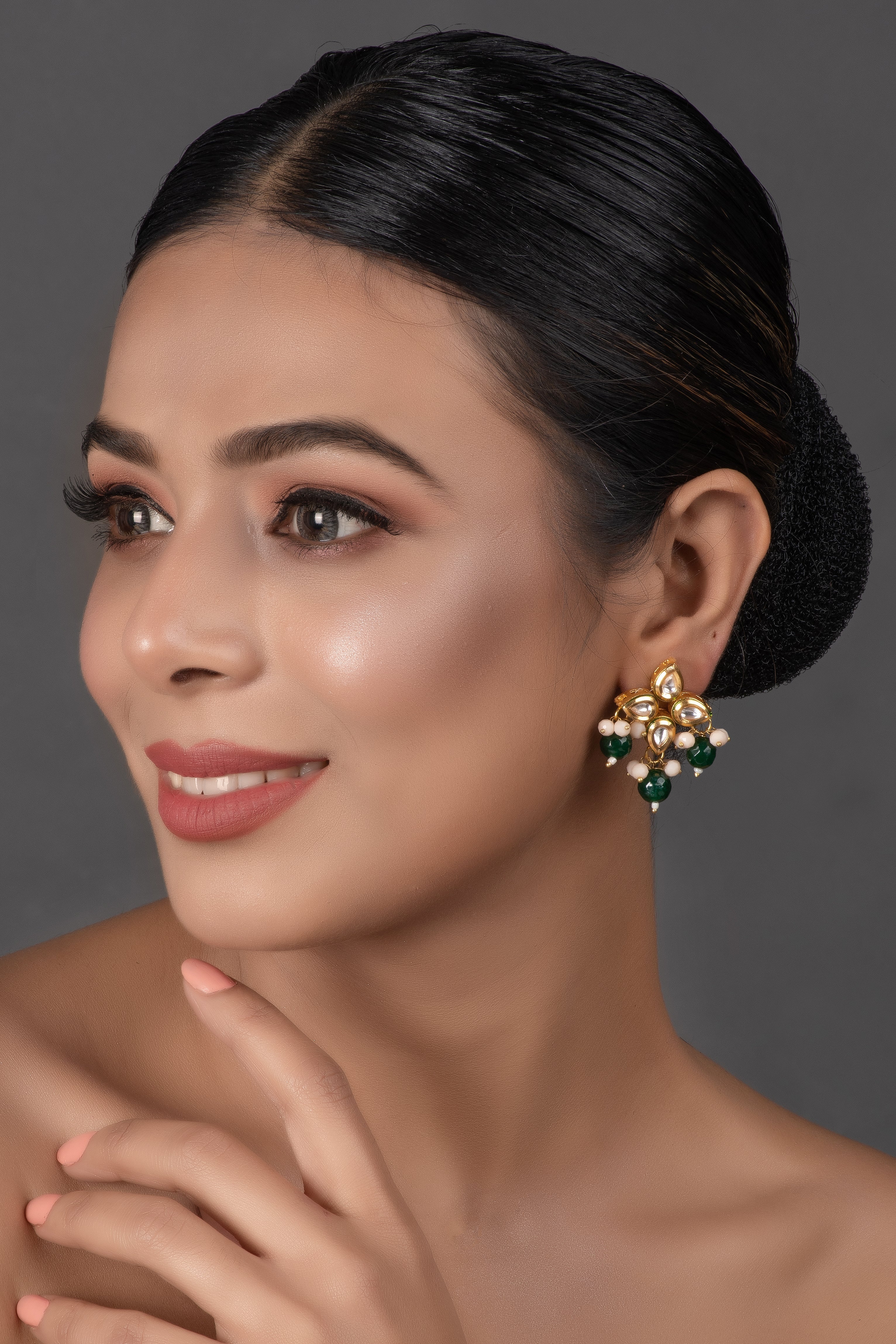 Green beaded Kundan inspired earrings