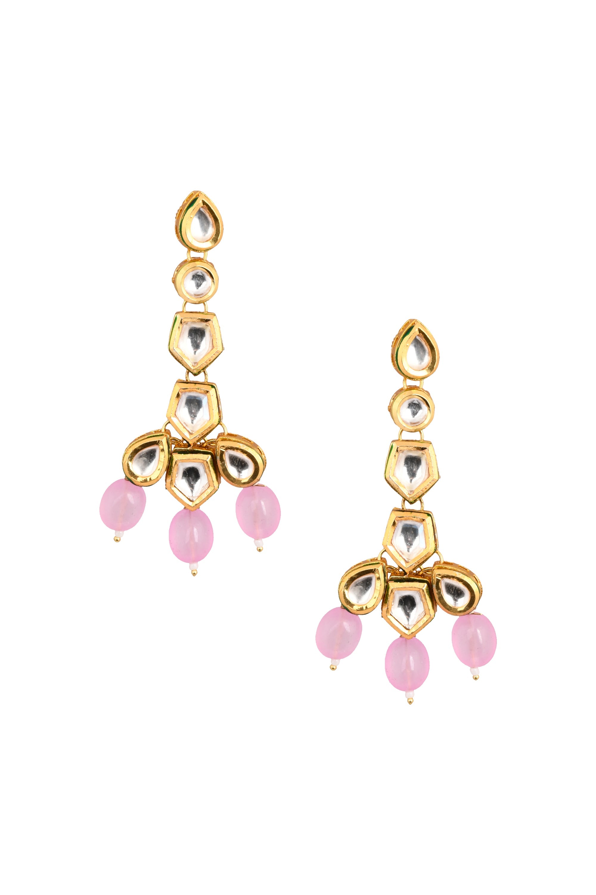 Pink Gold tone Handcrafted Kundan Earrings