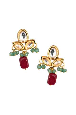 Green Ruby beaded Kundan inspired earrings