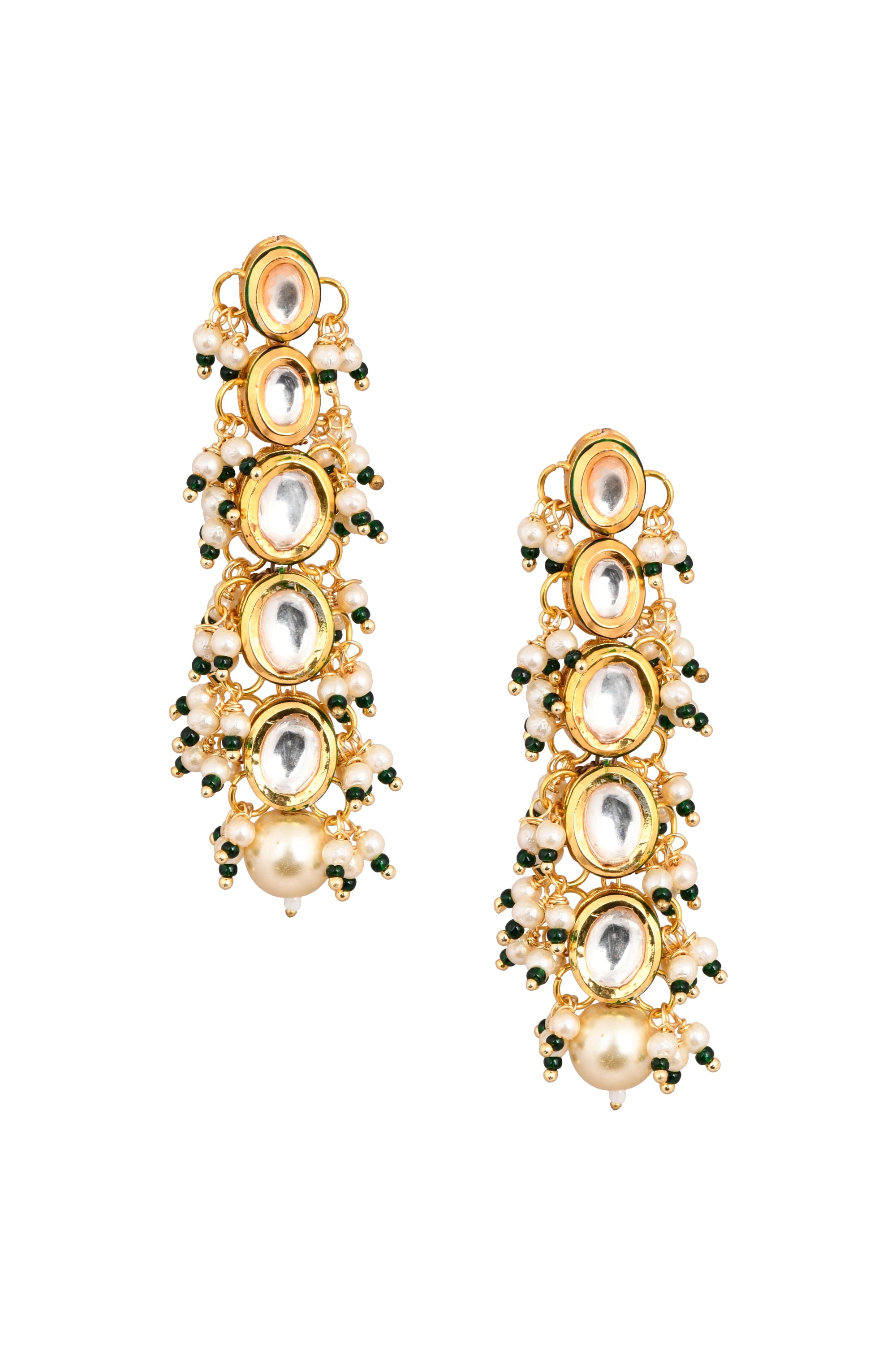 Gold tone Pearl beaded kundan earrings