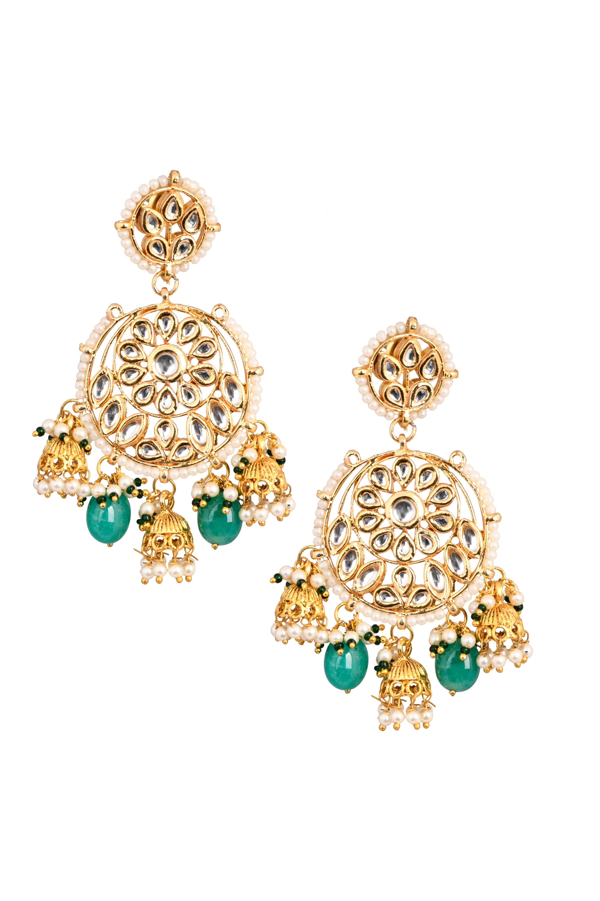 Floral Kundan earrings with hanging jhumki