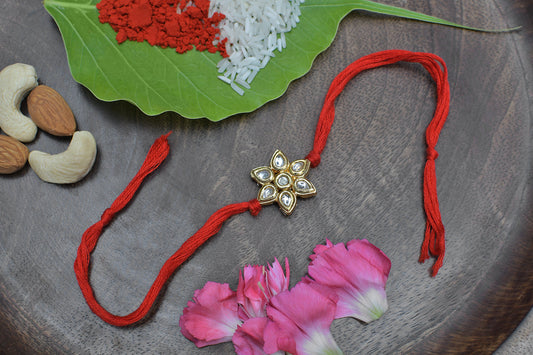 Kundan floral  Red Gold Tone Kundan Rakhi