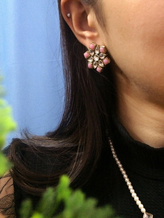 Kundan Pendant and Earrings Set - Pink