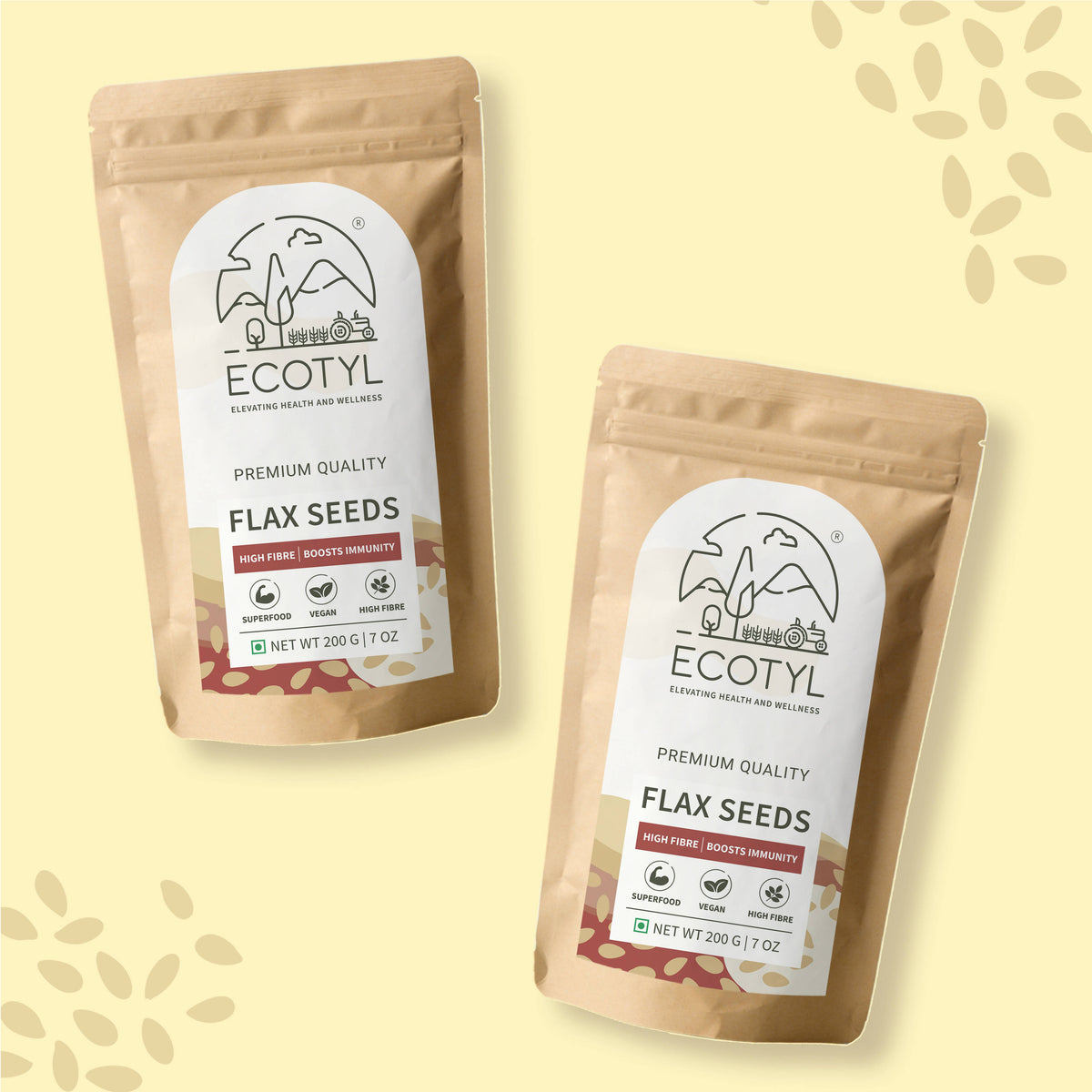 Ecotyl Flax Seeds - Set of 2 | Unroasted | 2 x 200g