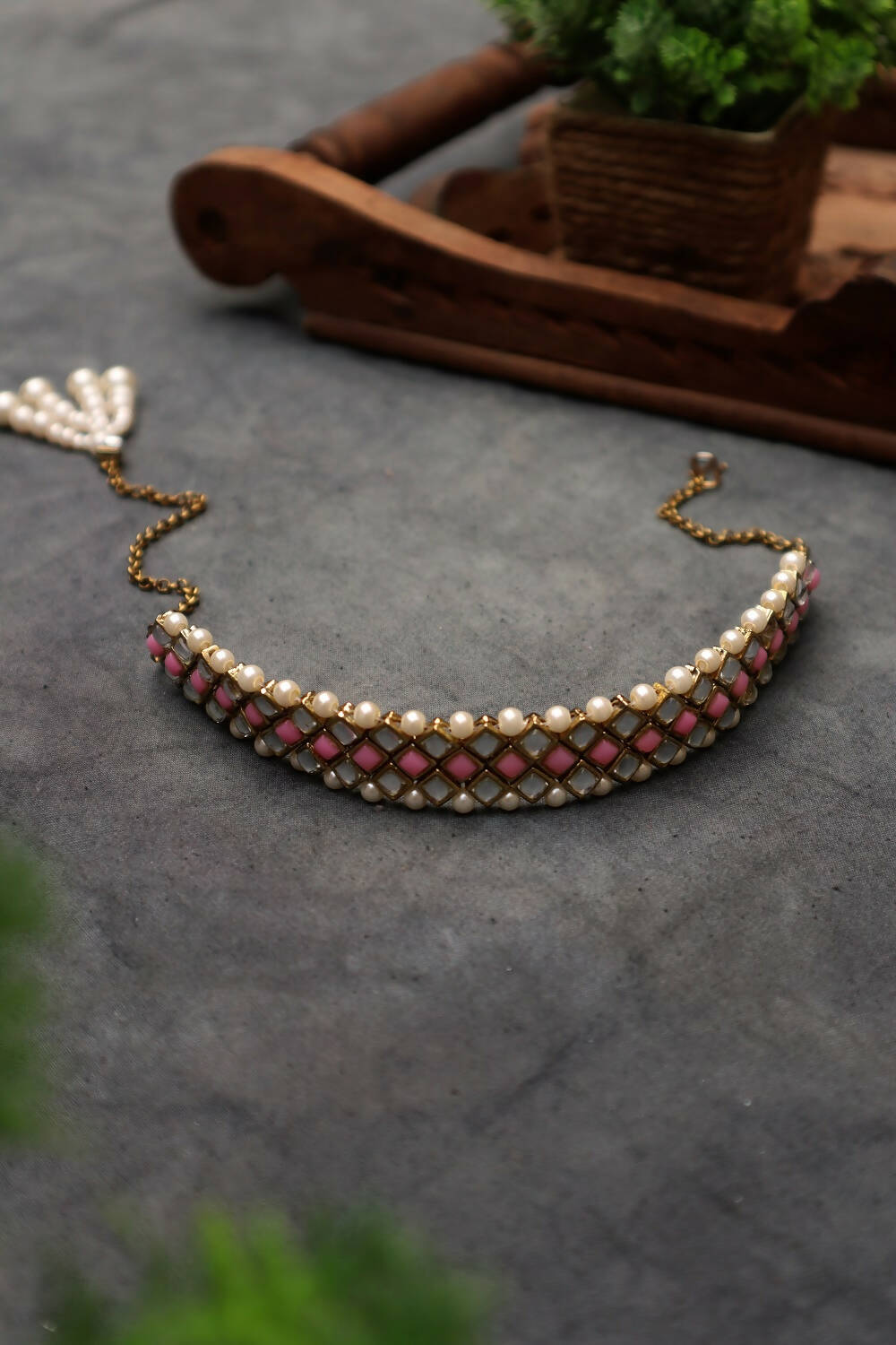Kundan-Pink Stone Choker Necklace