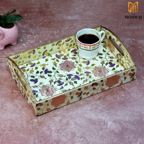 The Mohraj Beautiful Floral Trays with Curved Handles