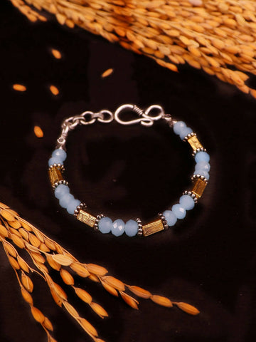 Handmade Gold metal look alike Everyday Casual Office Formal Evening Party Bracelet with Blue Crystal Cut Beads - SAMIRA