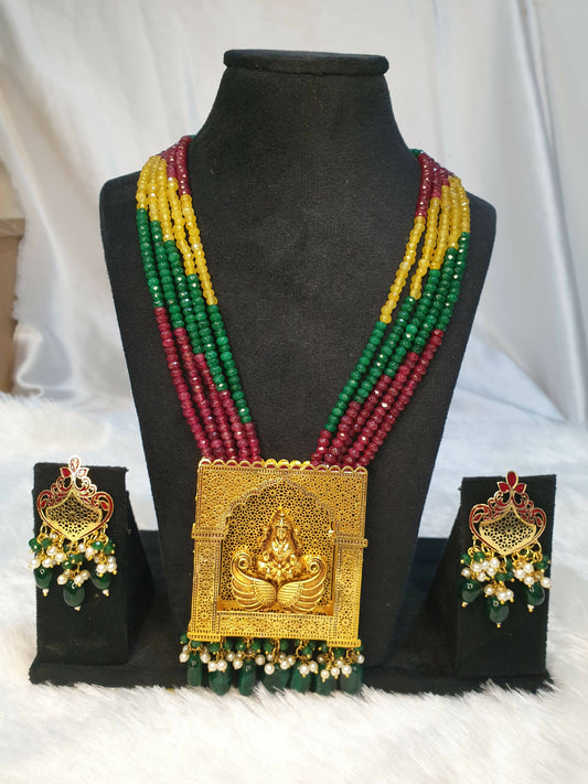 Zaariya Multi-Colored Long Necklace with Square Laxmi Pendant