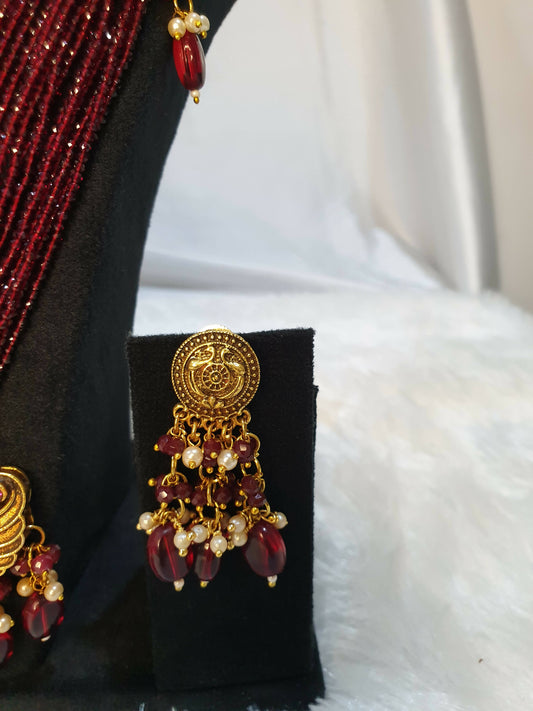 Zaariya Royal Maroon Affluence Necklace with Laxmi Gold Pendant